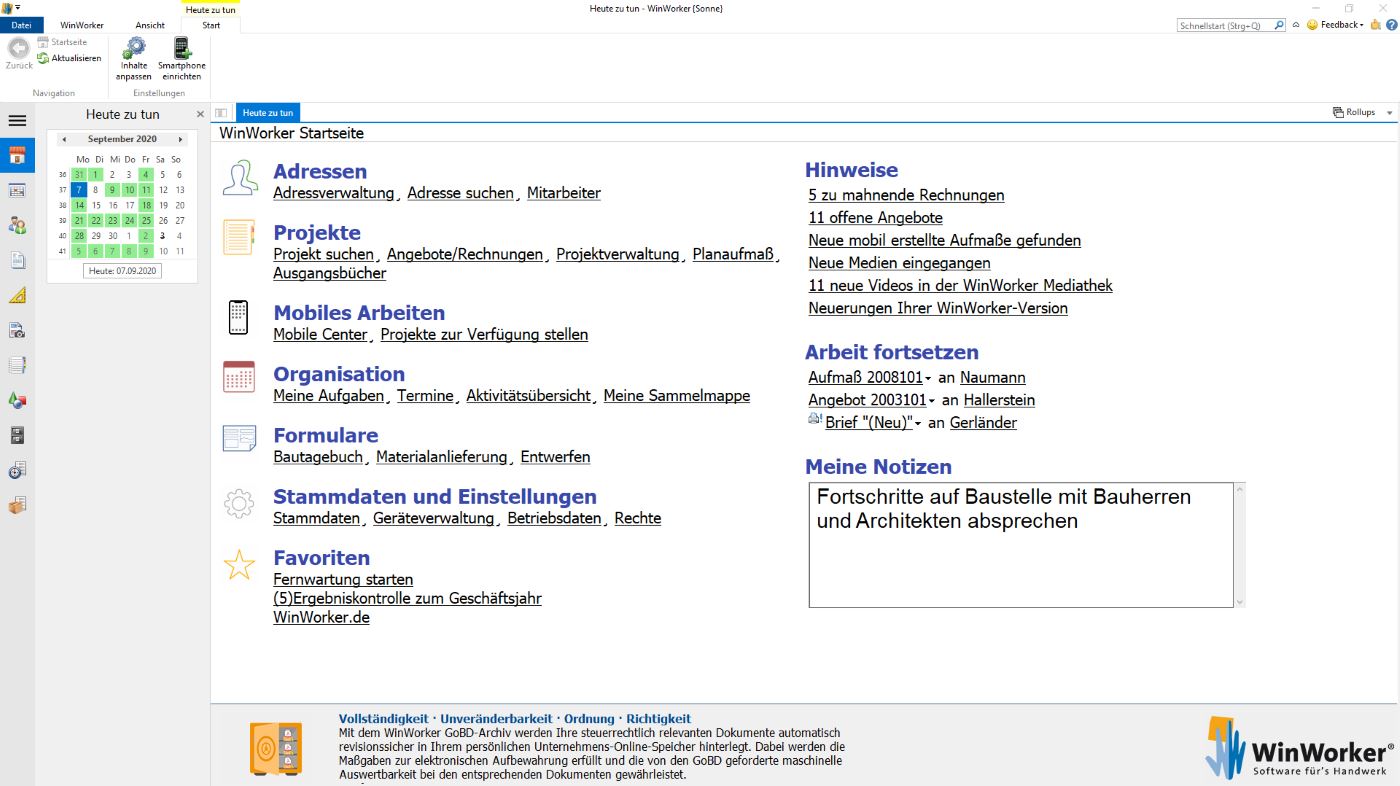 Software für Handwerker WinWorker Büro und Baustelle verknüpft